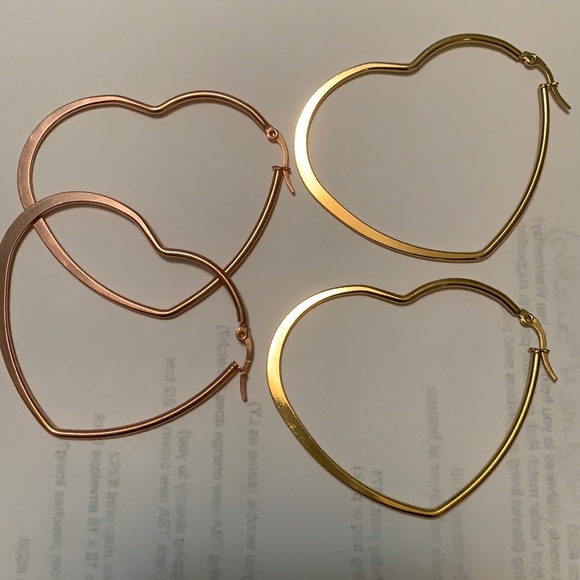 Heart hoop earrings bundle rose & gold nwt 60 mm - Picture 1 of 1